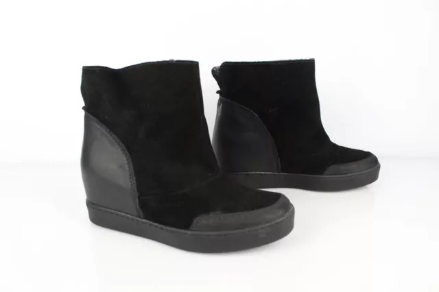 ANDRE Bottines fourrées talon compensé caché cuir et daim noir T 36 Bon état