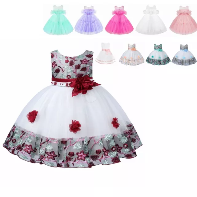 Flower Girl Dress Lace Princess Bow Baby Wedding Birthday Party Dresses Gown