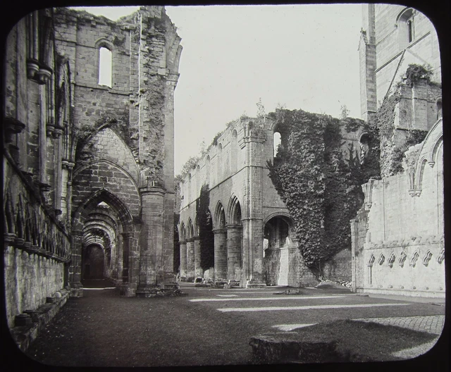 Glass Magic Lantern Slide FOUNTAINS ABBEY RUINS C1890 VICTORIAN PHOTO