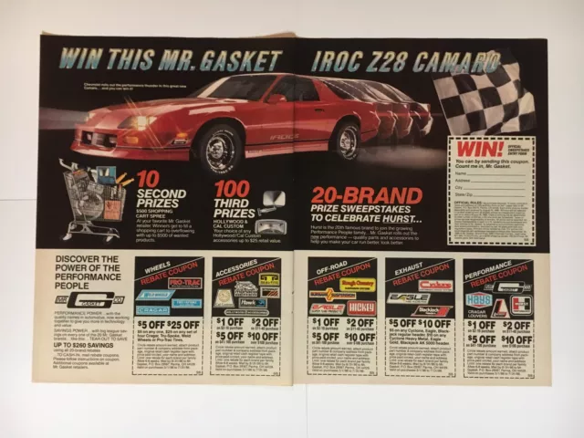 Mr. Gasket IROC Z28 Chevy Camaro 1986 Vintage Print Ad Two Pages 16x11 Inches