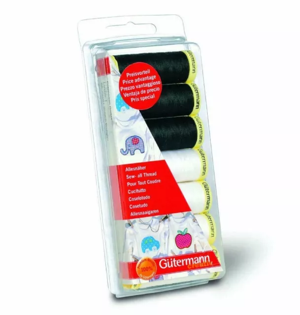 Gutermann Sew-All 100% Poliestere Filo 100m Mano E Macchina Nero e Bianco