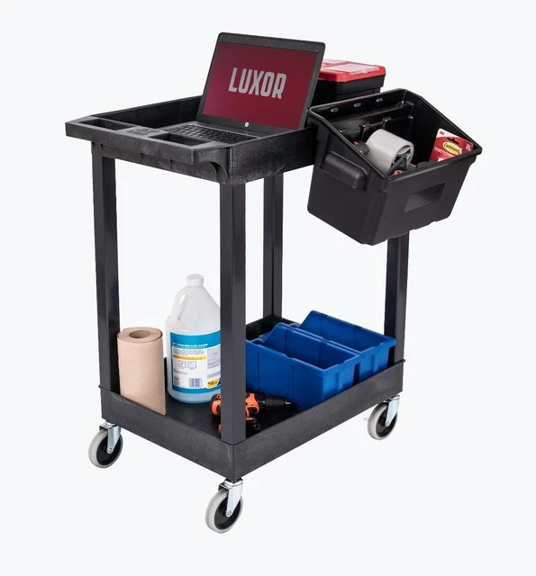 Luxor SEC11-B-OUTRIG 24" x 18" Plastic Utility Tub Cart - Two Shelves