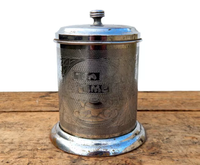 Vintage Retro Chrome Plated Tea Time Caddy - Mid Century - Shabby