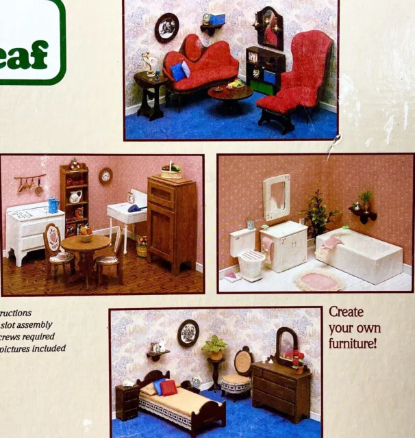 1987 Greenleaf 30 Piece Wooden Dollhouse Furniture Kit 9030 1:12 4 Rooms 12833