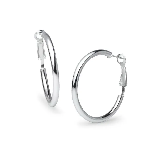 Round Clutchless 3x35mm Hoop Earrings in High Polished Sterling Silver