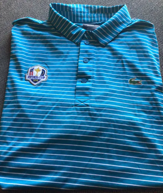 Polo Shirt Lacoste taglia 9 4XL blu turchese a righe bianche coppa da golf Ryder