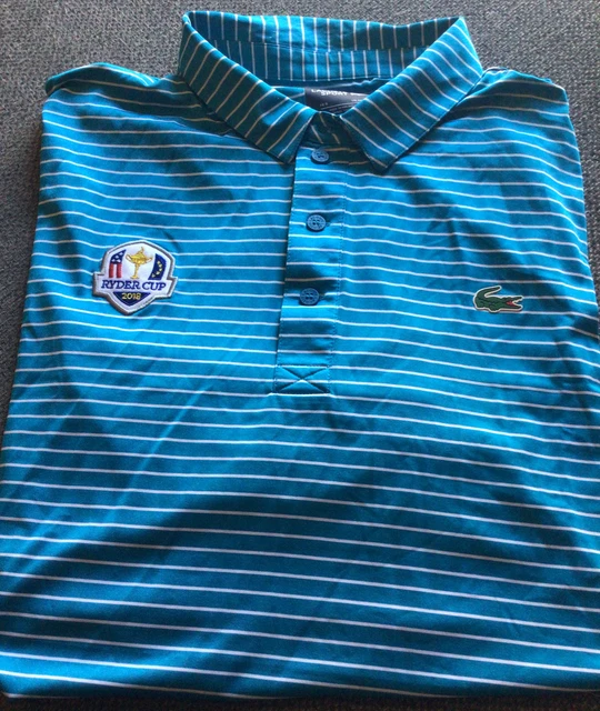 Polo Shirt Lacoste taglia 9 4XL blu turchese a righe bianche coppa da golf Ryder