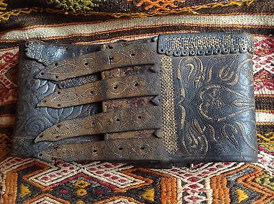 Antique 18.C. World Largest Hand Embroidered Leather Belt Ethnography Lamber Bag