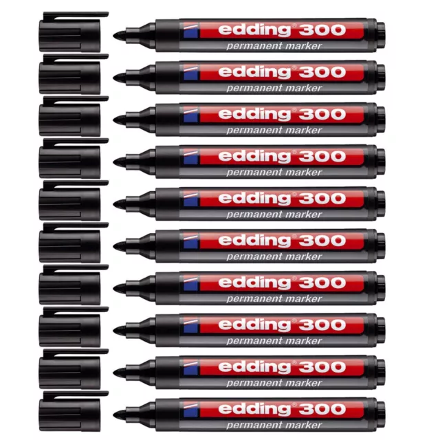 10 x Edding 300 Permanentmarker Filzstift nachfüllbar 1,5-3mm Rundspitze schwarz