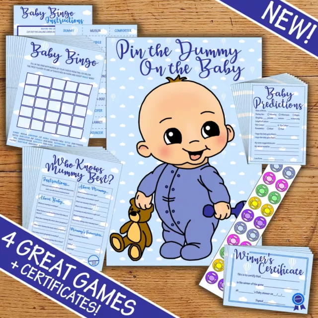 Baby Shower Game Multipack - Blue Boy- 20 Players - Four Party Games!