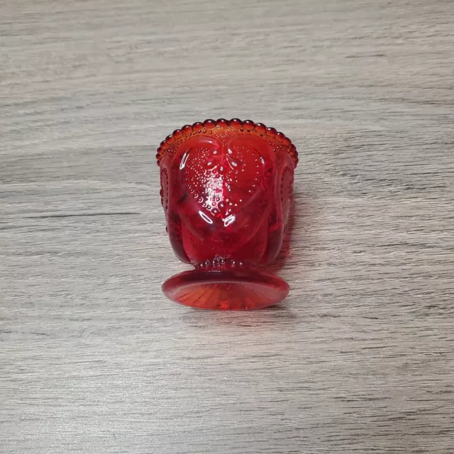 LG Wright Sweetheart Toothpick Holder, Ruby Red, Raised Heart and Beaded Rim