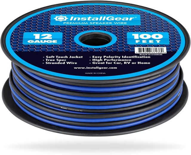 Installgear 12 Gauge Speaker Wire AWG (100Ft - Blue/Black) | Speaker Cable for C