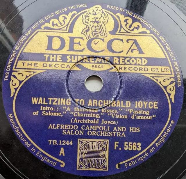 78 rpm Rare - Alfredo Campoli Waltzing to Archibald Joyce (E-)