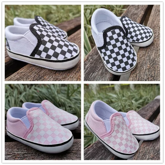 Baby Infant Boys Girls Checkerboard Slip-On Crib Shoes Newborn Toddler Trainers