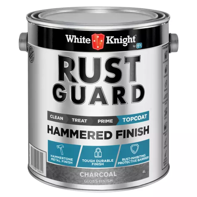 White Knight Rust Guard Gloss Charcoal Hammered Finish Paint - 4L