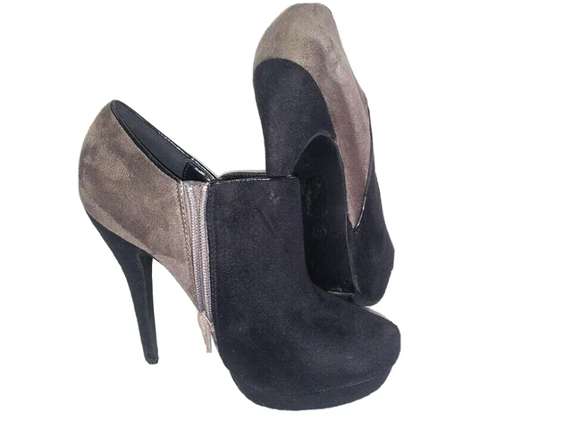 ⭐CURVE⭐Femme Bottines Noir Marron Haut Talon Plateau Ankle Boots Pointure 37