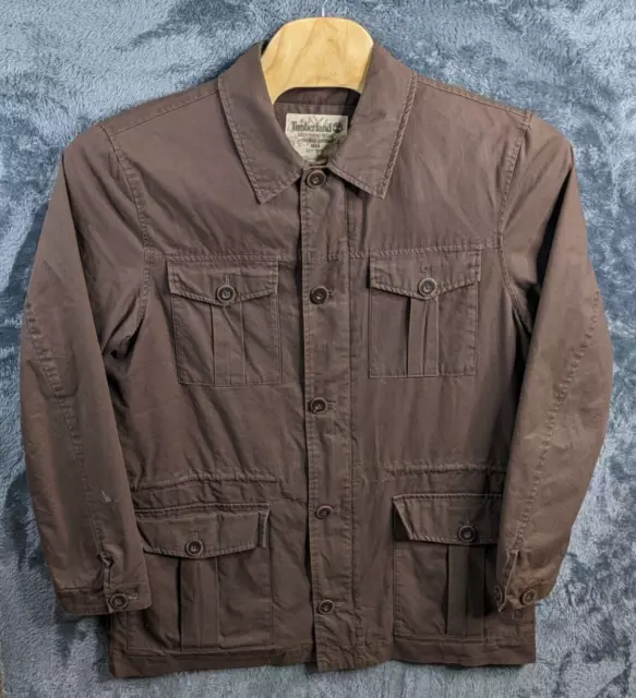 Timberland Field Jacket Mens Large Military Chore Coat Pockets Zip Brown