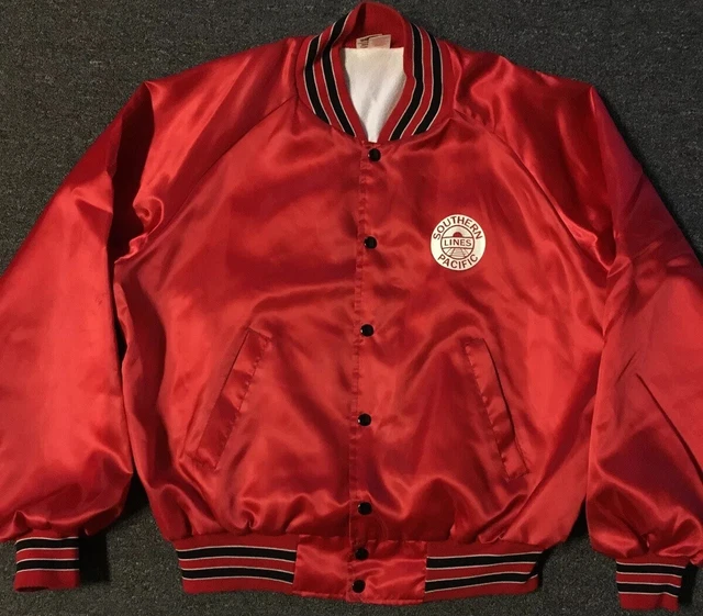 Vtg 80s Southern Pacific Lines Railroad Satin Jacket L USA Train Conductor 70s