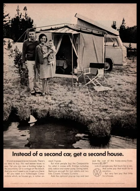 1968 Volkswagen Type 2 Bus Instead Of A 2nd Car, Get A 2nd House VW Van Print Ad