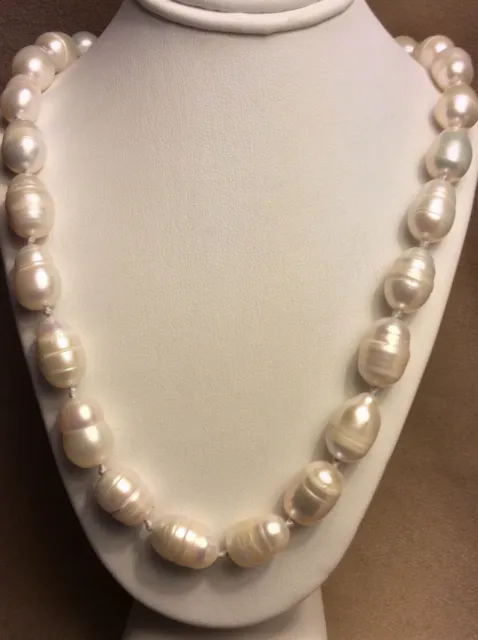 Beautiful 10-12mm South Sea White Baroque Pearl Necklace 18'' AA