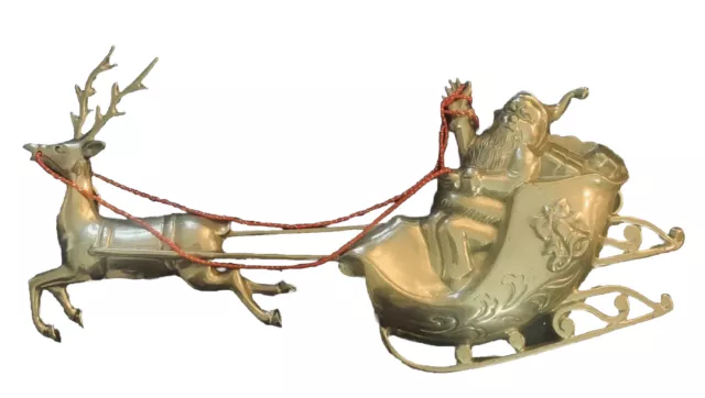 Vintage Solid Brass Santa Sleigh & A Reindeer, Wall Hanging Art Christmas Hangin 2