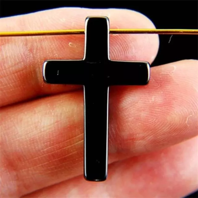 Black Hematite Stone  50x32x4mm  Carved Cross Shaped Pendant Bead