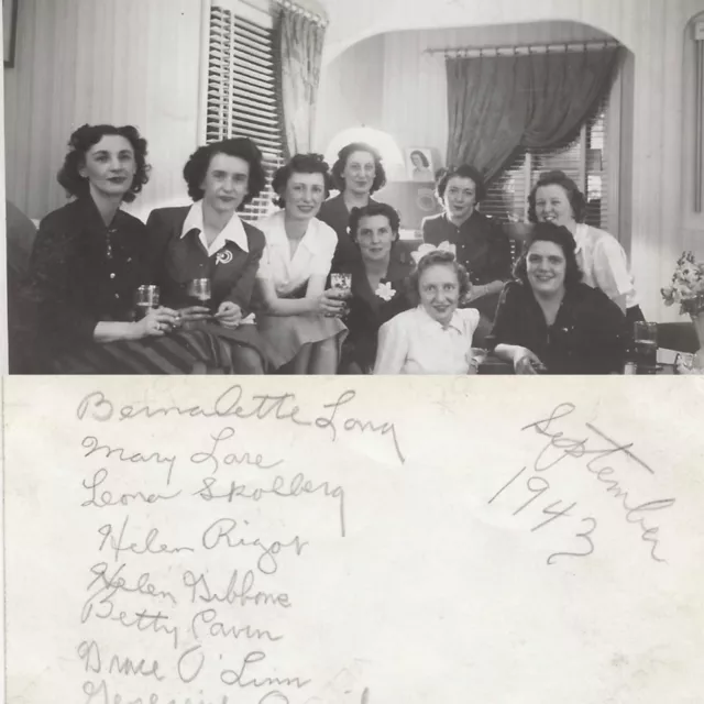 Vintage Photo Group Of Women Crowded In Living Room 1940s Interior Identified