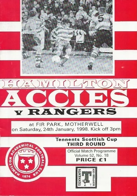 Hamilton Academicals v Rangers Scottish Cup 3rd Rd 24th January 1998