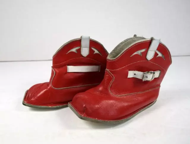 VINTAGE 1950’S  Infant/Toddler Red Leather COWBOY BOOTS Size 3 Kitsch MCM