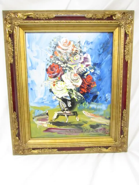 Morris Katz Original Oil Painting Floral Still Life Ornate Frame 28 x 24 Signed