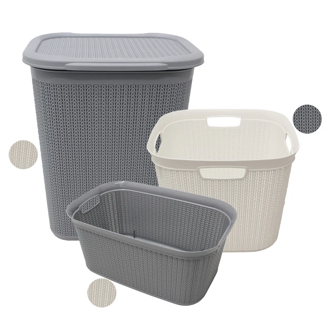 JVL MODERN KNIT Design Loop Plastic Washing Laundry Linen Baskets, Grey