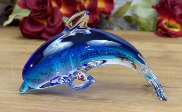 Glasfigur Delfin Skulptur Glas Fisch Kristallglas Murano Stil Kunst Handarbeit