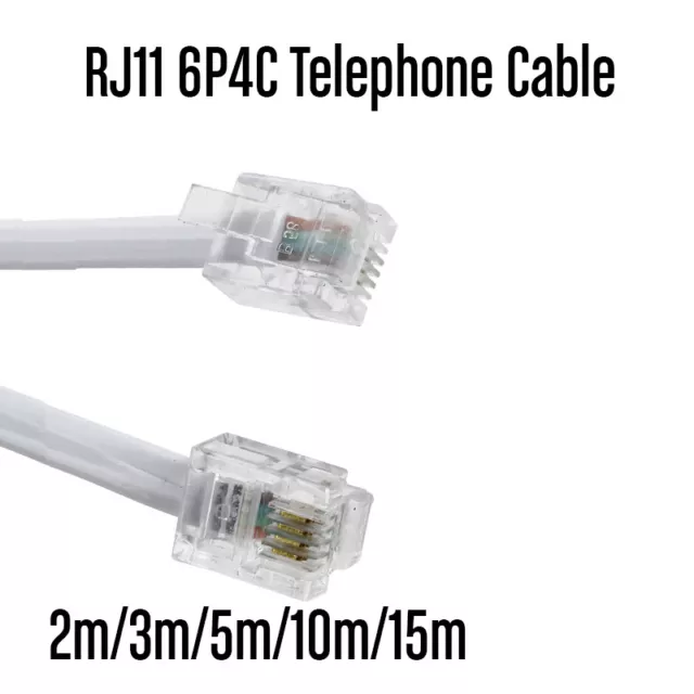 1m/2m/3m/5m/10m/15m RJ11 6P4C Telephone Cable - Landline / ADSL / Handset