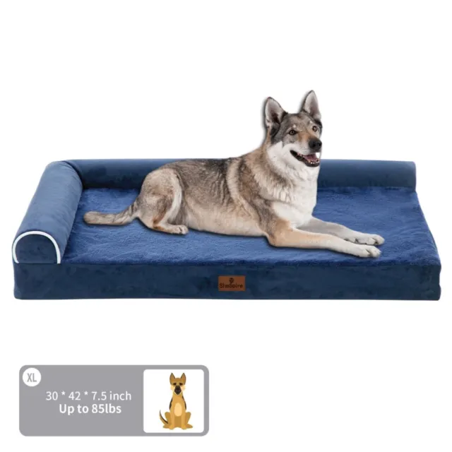 L-Shape Memory Foam Orthopedic Dog Beds Soft Bolster Pet Dog Bed 42x30x8 inch