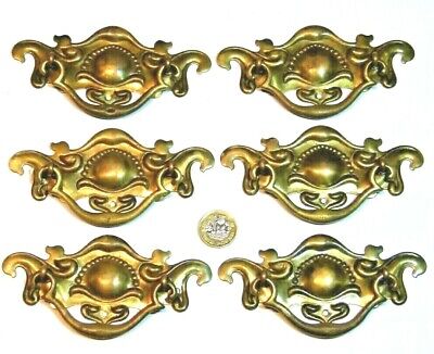 Splendid Set X 6 Art Nouveau Authentic Antique Brass Drawer Pull Handles