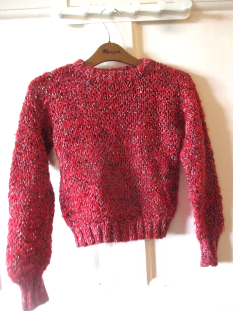 LOVELY VINTAGE SOFT HAND KNITTED  GIRLS  RED  RANDOM  SHORT JUMPER   Age 9-10 Yr