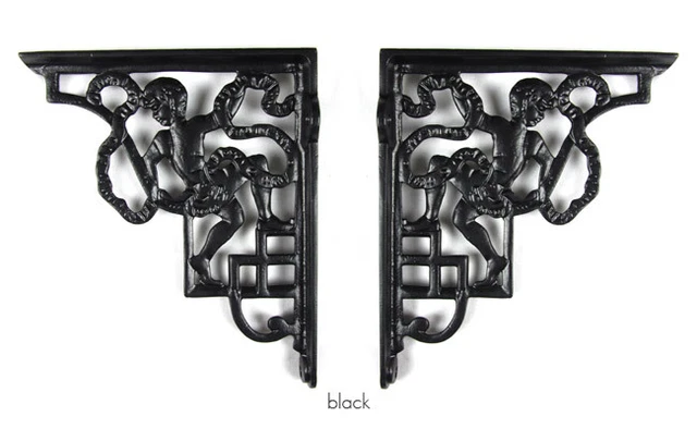 Pair Traditional Antique Victorian Style Cast Iron Cherub Shelf/Cistern Brackets