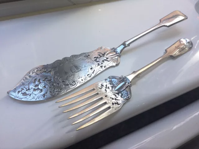 Lovely Antique Victorian Elkington And Mason Silver Plated Fish Servers 3