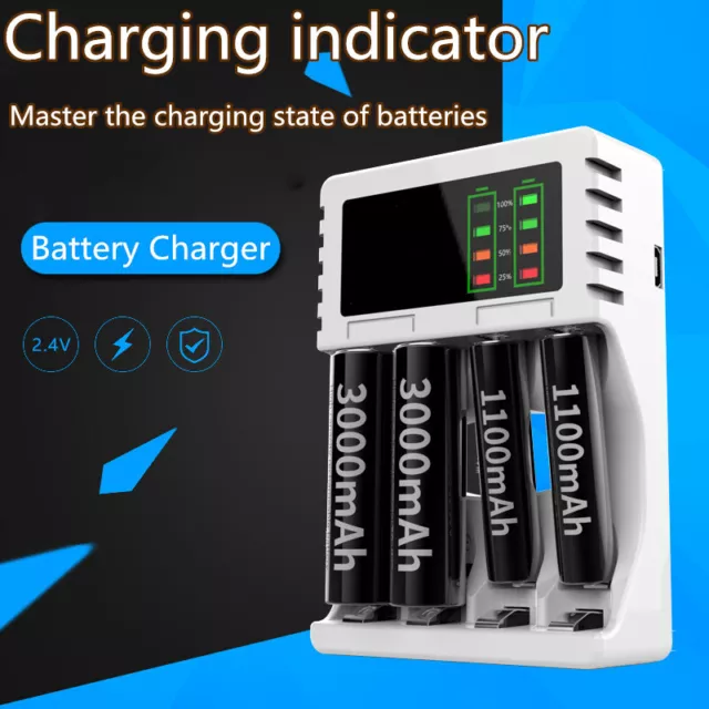 Intelligent Battery Charger 4 Slot For AA AAA NI-CD NI-MH Rechargeable Batteries