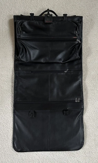Tumi Nappa Leather Black 21” Carry on Trifold Garment Bag - Good Condition