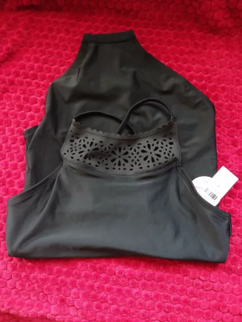 Justice size 14 One Piece Girls Bathing Suit Floral Design Neckline NEW WITH TAG