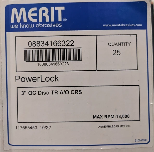 NEW - 3" TR A/O Coarse Abrasive Sanding Discs for Metal Work by Merit (25 Discs)