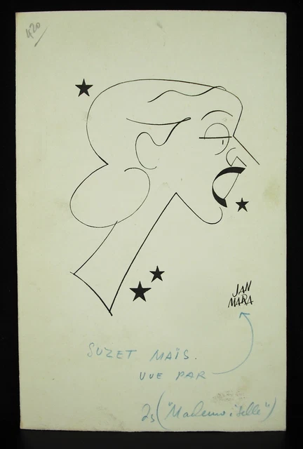 Dessin Original Jean Mara (1912-1992) - Caricature Portrait De L'acteur Jean Weber, Encre, Art Déco, 26x16 Cm