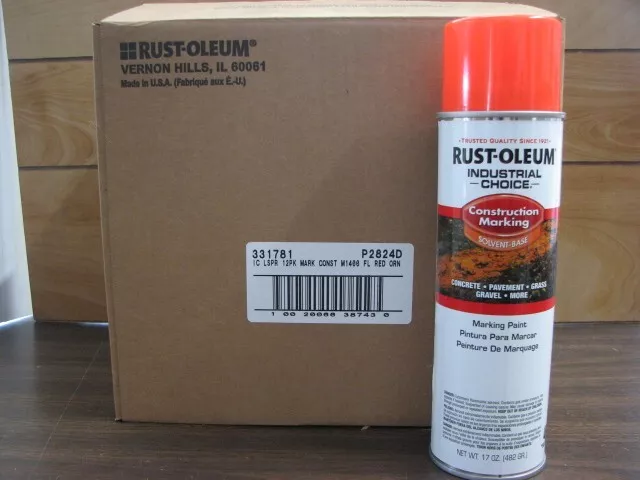12 Ea - Rustoleum Fluorescent Red/Orange Marking Paint, Solvent-Base, 17Oz