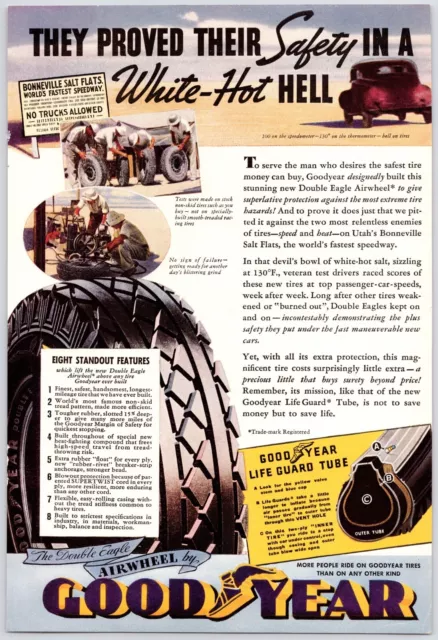 1930s~Goodyear~Double Eagle AirWheel~Bonneville Flats Speedway~Vintage Print Ad