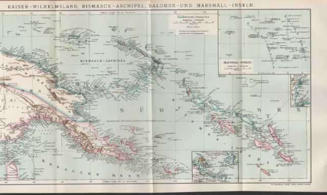 Landkarte map 1894: Kaiser-Wilhelmsland Bismarck-Archipel Salomon Marshall