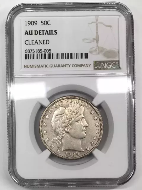 1909 P Barber Half Dollar NGC AU-Details (cleaned) - nice attractive coin