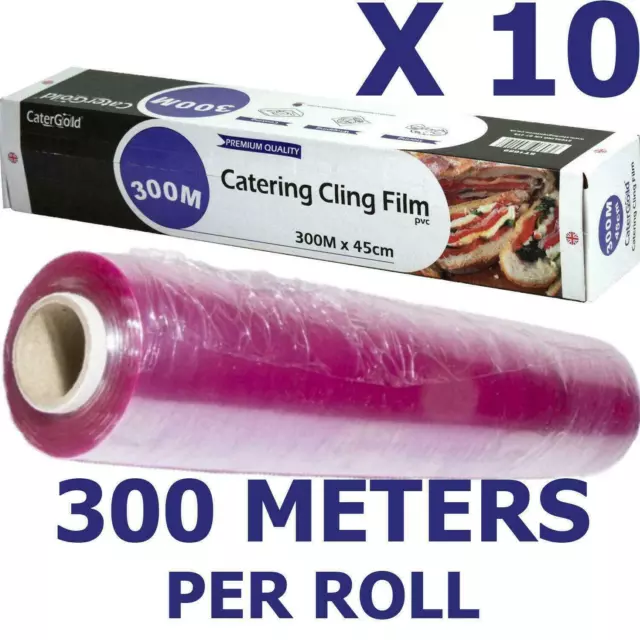 300m x 45CM Catering Kitchen Clear Cling Film Food Plastic Wrap Large Wrapping