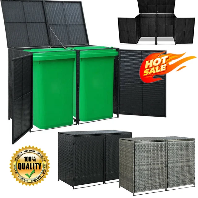 Mülltonnenbox Für 3 Tonnen – Graue Gartenbox Aus Poly Rattan 207x80x117 Cm