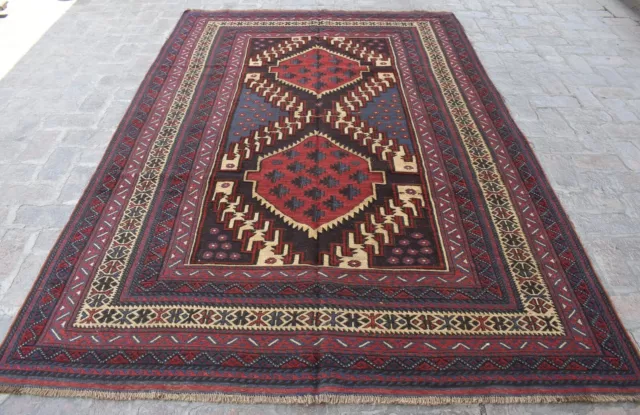 6'3 x 9'3 Handmade afghan tribal adraskan wool area kilim rug, 6x9 persian rug